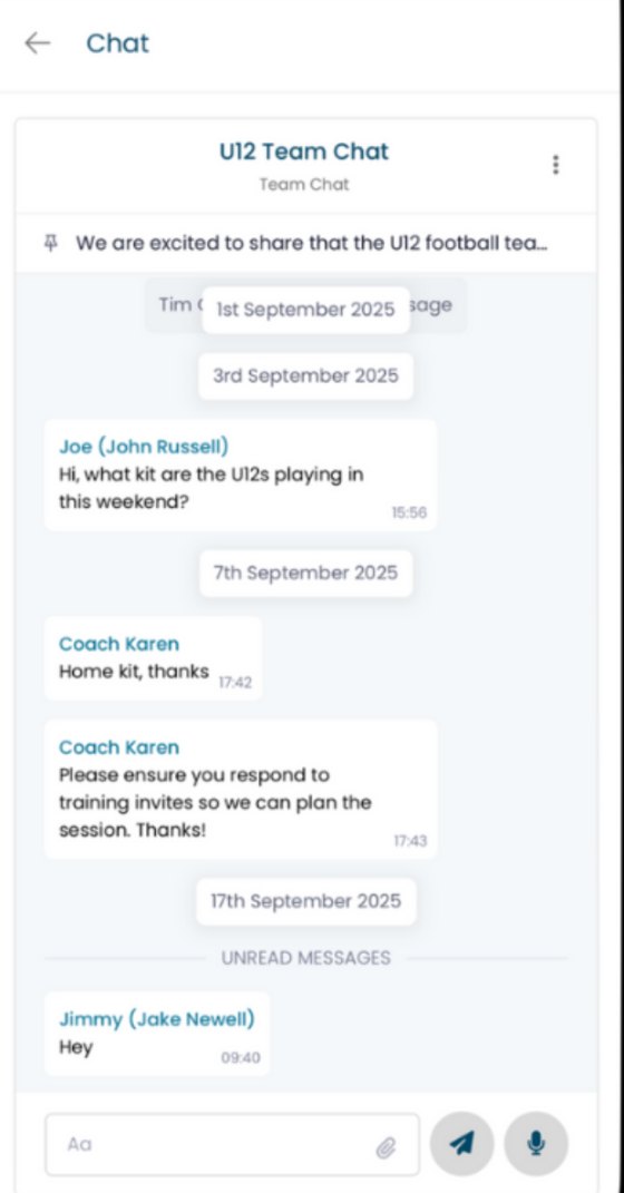 TeamFeePay team chat shown on a mobile phone