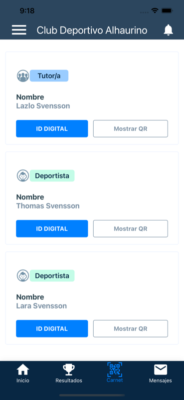 Carnés digitales y códigos QR en la app de Cluber